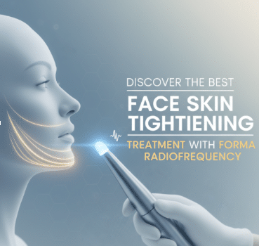 Illustration of a facial radiofrequency device used for Forma skin tightening treatment on the lower face.