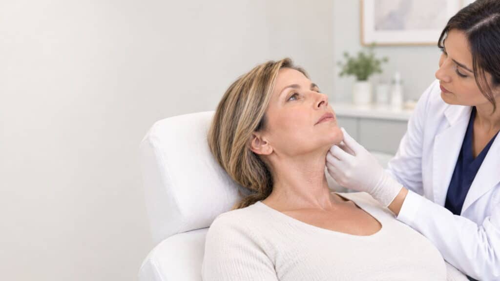 Turkey neck treatment for crepey skin and loose neck skin without surgery
